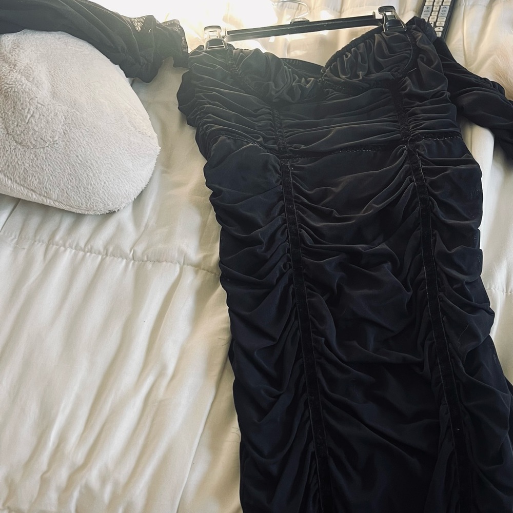 Pretty Little Thing Sexy Black Off The Shoulder, Mesh, Full Length Dress.